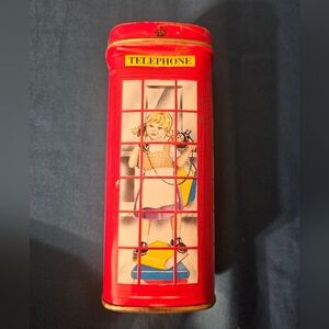 Bentley's Empty Tin Box Container Red Telephone Booth Little Girl on Phone 4.75"